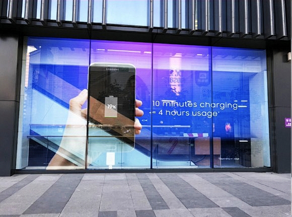Futuristic Window Display for Flagship Mobile Store